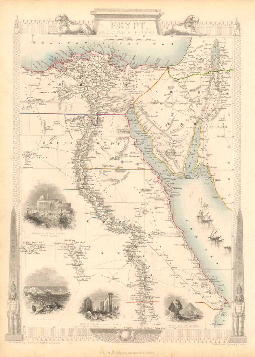EGYPT/ARABIA PETRAEA. Cairo/Alexandria views.Nile valley. RAPKIN/TALLIS 1851 map