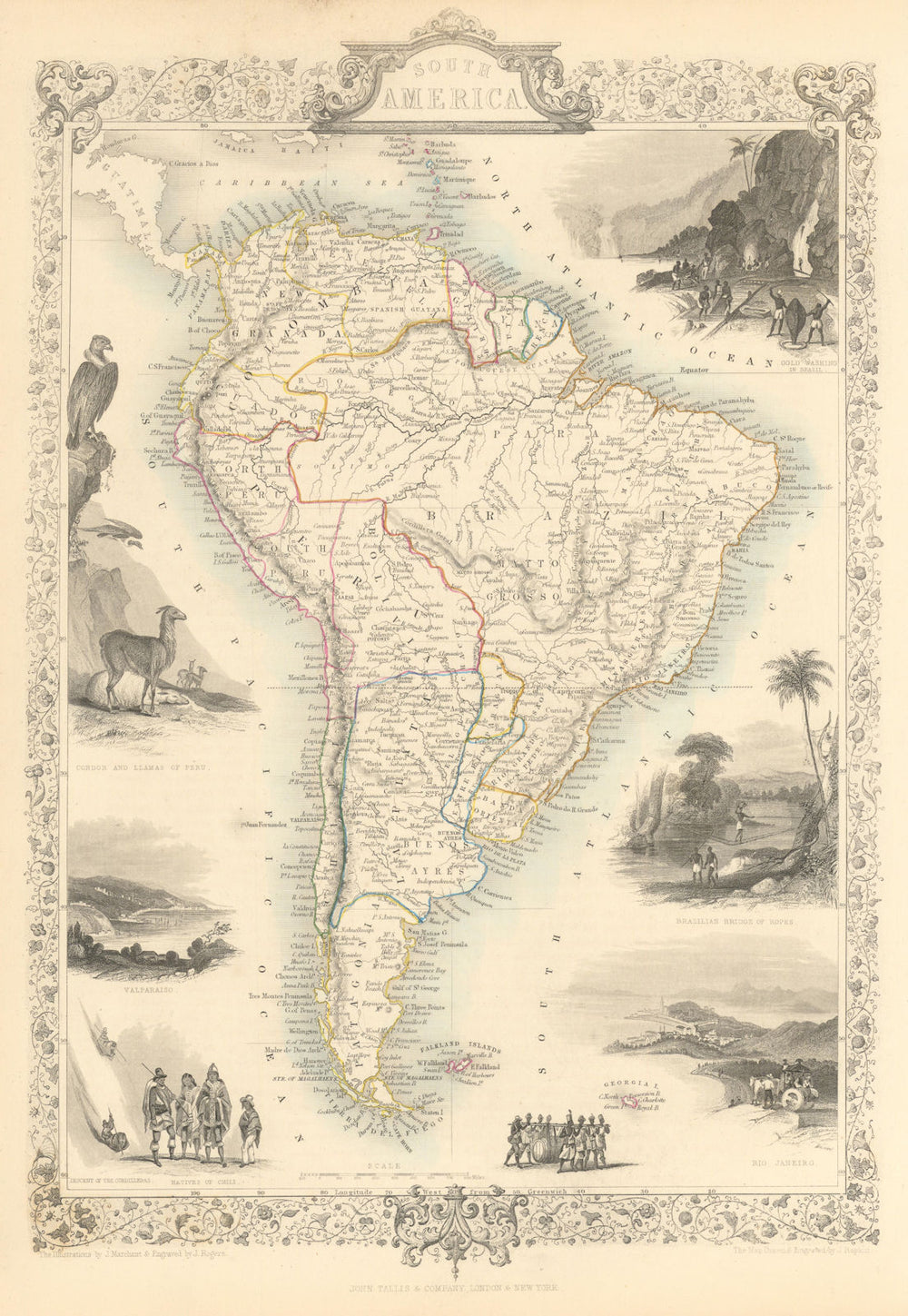 SOUTH AMERICA. Peru–Bolivian Confederacy. Gran Colombia. RAPKIN/TALLIS 1851 map