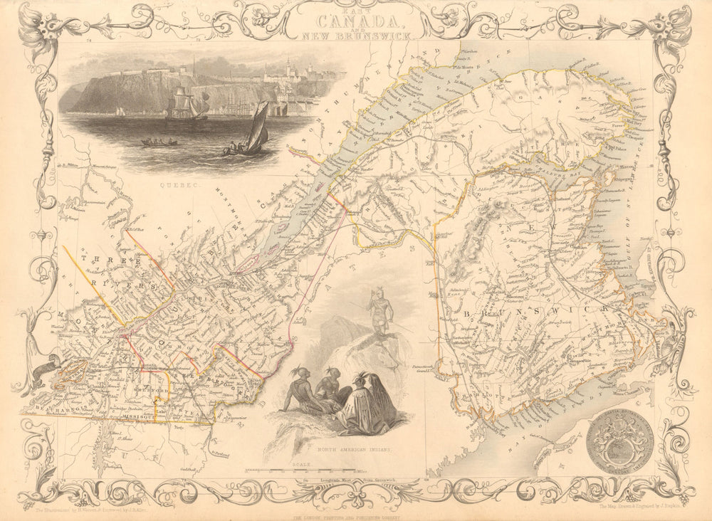 EAST CANADA & NEW BRUNSWICK. Quebec. Québec city view. TALLIS & RAPKIN 1851 map