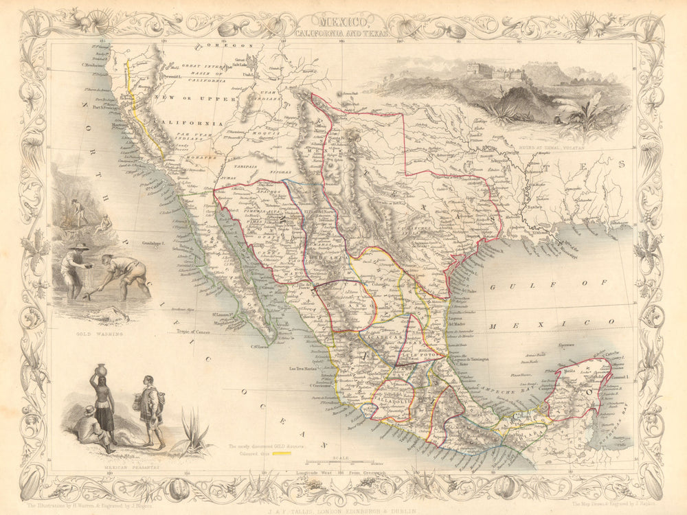 MEXICO CALIFORNIA TEXAS. Gold rush district. TX Republic. RAPKIN/TALLIS 1851 map