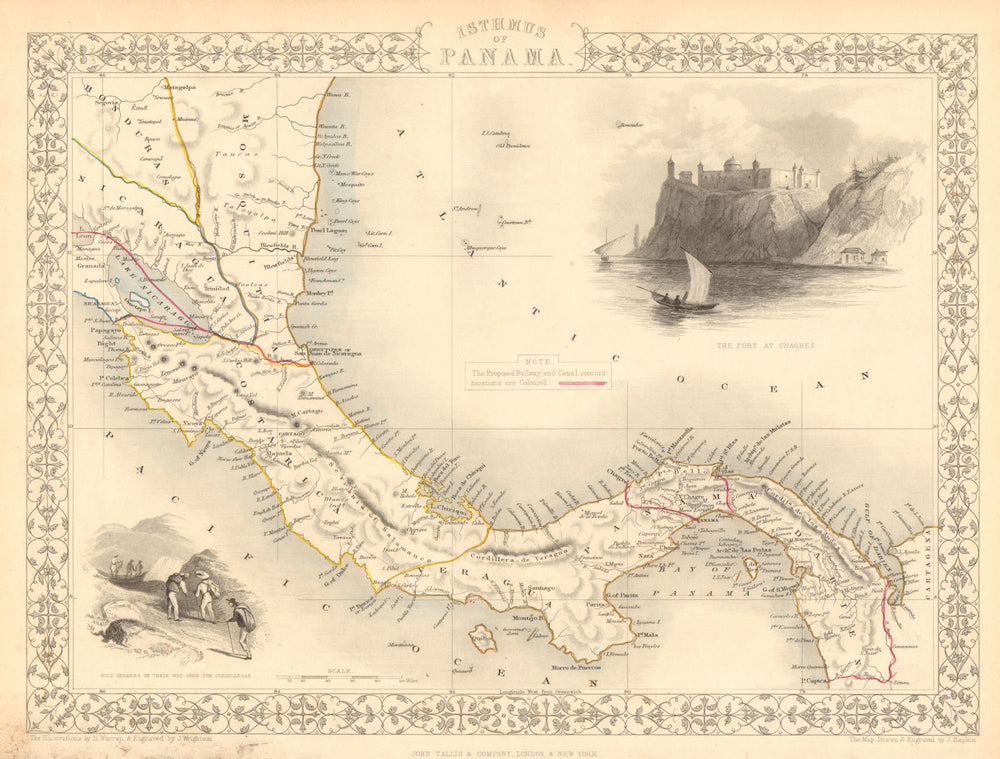 PANAMA ISTHMUS. 5 proposed canal/RR routes. Nicaragua &c. RAPKIN/TALLIS 1851 map