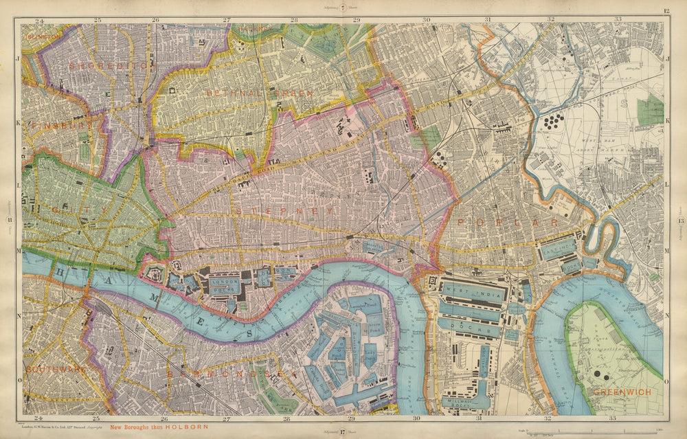 LONDON City East End Southwark Bethnal Green Docks Shoreditch BACON 1900 map