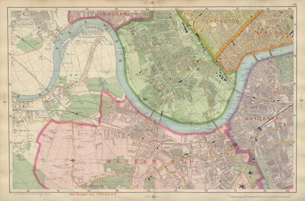 LONDON Chiswick Barnes Fulham Chelsea Putney Wandsworth Clapham BACON 1900 map