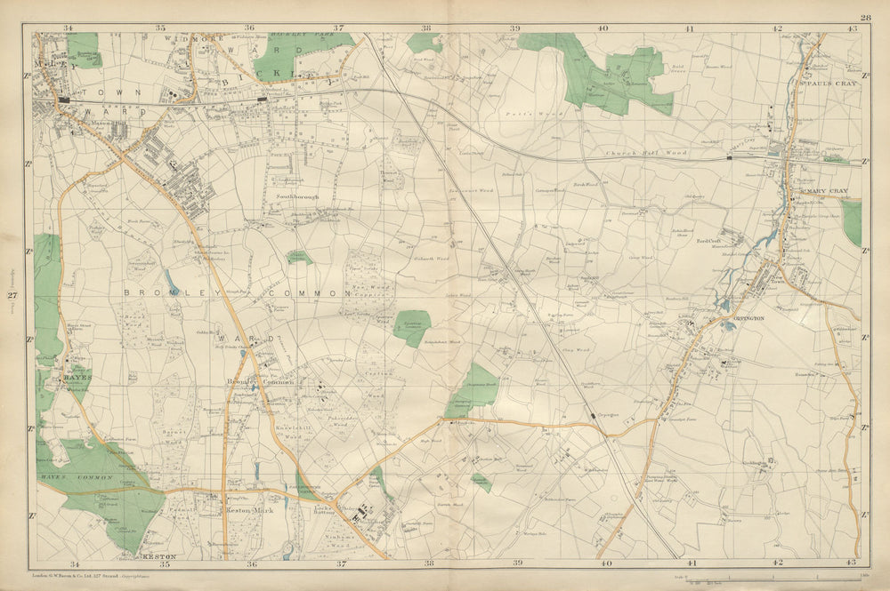 BROMLEY & ORPINGTON Hayes Petts Wood Keston St Paul's Mary Cray BACON 1900 map