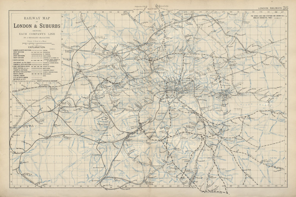 LONDON RAILWAYS Shows companies & termini Tube Underground BACON 1900 old map