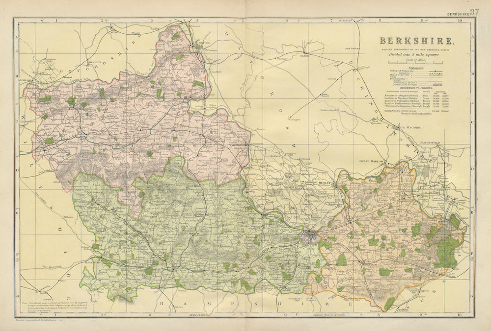 BERKSHIRE. County map.Parliamentary constituencies divisions.Railways.BACON 1900