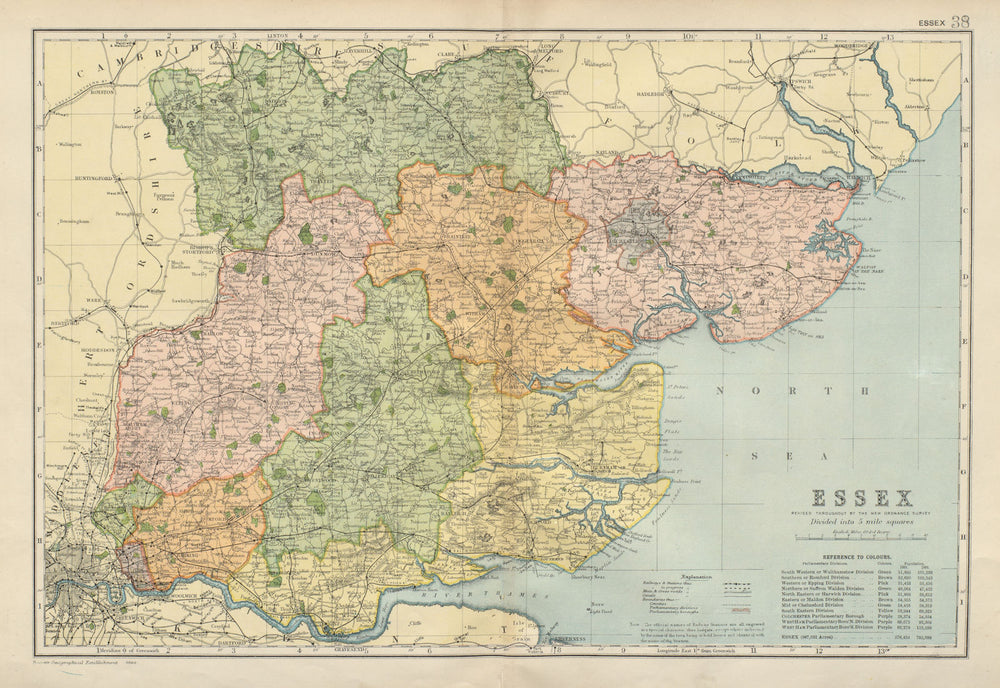 ESSEX. County map. Parliamentary constituencies divisions. Railways. BACON 1900