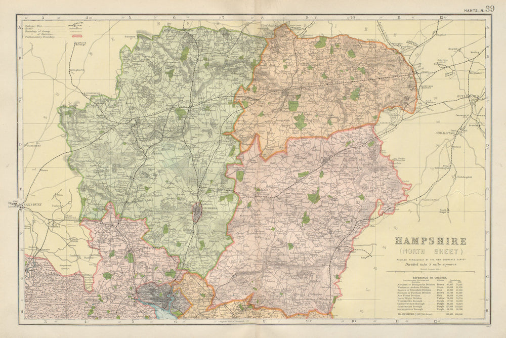 HAMPSHIRE NORTH. Parliamentary constituencies divisions.Railways.BACON 1900 map