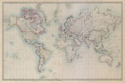 WORLD ON MERCATOR'S PROJECTION on 2 sheets conjoined. SDUK 1874 old map