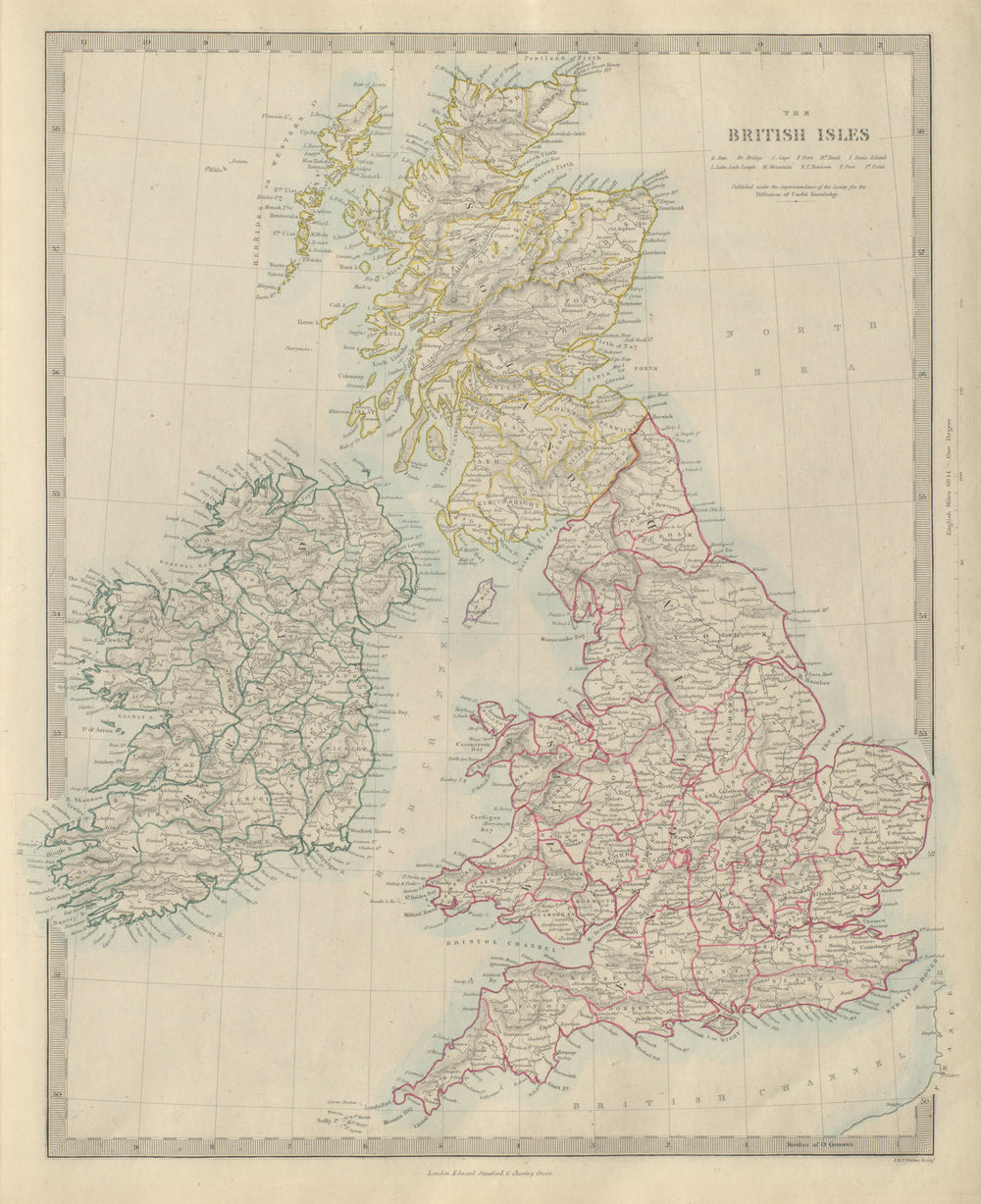 BRITISH ISLES. United Kingdom & Ireland. Counties towns rivers. SDUK 1874 map