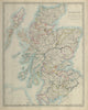 SCOTLAND. General map showing castles & kirks. SDUK 1874 old antique chart