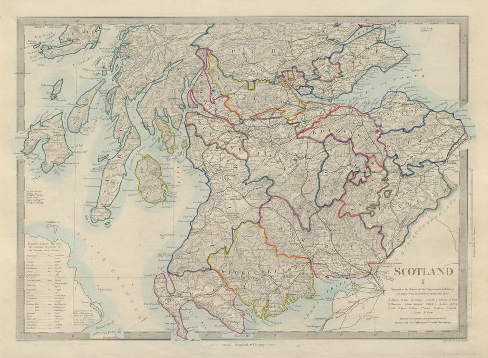 SCOTLAND SOUTH. Shows castles & kirks. Inset former county names.SDUK 1874 map