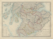 SCOTLAND SOUTH. Shows castles & kirks. Inset former county names.SDUK 1874 map