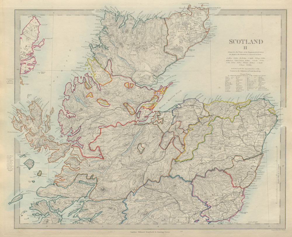 SCOTLAND NORTH. Shows castles & kirks. Inset former county names.SDUK 1874 map