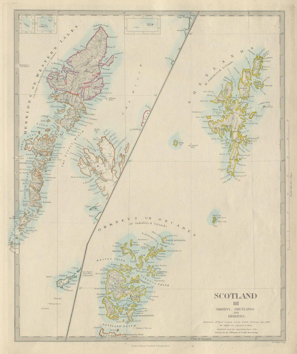 SCOTLAND ISLANDS. Western Isles. Orkneys, Shetlands and Hebrides.SDUK 1874 map