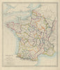 FRANCE IN PROVINCES. Shows provinces <1790. Original hand colour.SDUK 1874 map