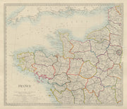 FRANCE NORTH WEST. Bretagne Normandie Loire Centre.Hand coloured.SDUK 1874 map