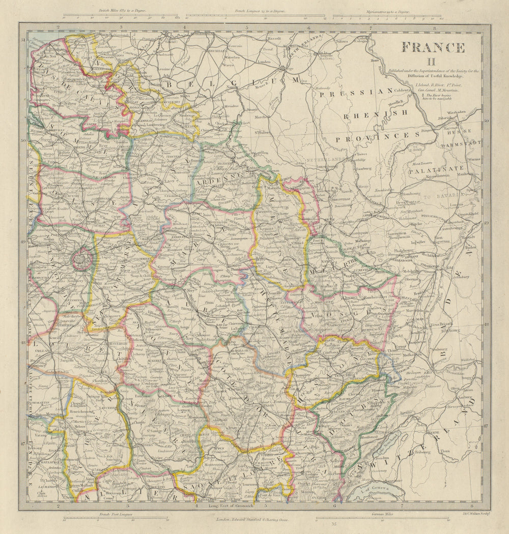 FRANCE N EAST. Champagne Alsace Lorraine Picardie Bourgogne Nord.SDUK 1874 map