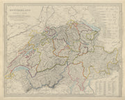 SWITZERLAND SCHWEIZ LA SUISSE.Inset heights of mountains, passes.SDUK 1874 map