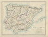 IBERIA. Spain and Portugal showing provinces. SDUK 1874 old antique map chart