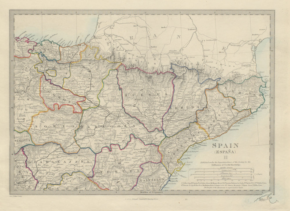 SPAIN NORTH EAST Cataluna Aragon Soria Navarra Bizcaya Guipozcoa SDUK 1874 map