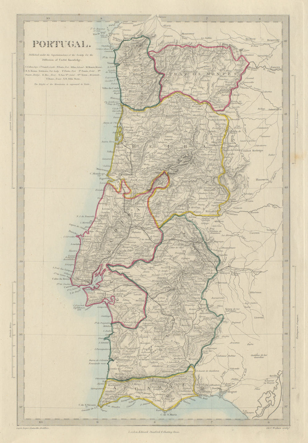 PORTUGAL in provinces. Algarve Alentejo Estremadura Beira etc. SDUK 1874 map