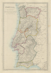 PORTUGAL in provinces. Algarve Alentejo Estremadura Beira etc. SDUK 1874 map