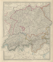 GERMANY SOUTH, SWITZERLAND AUSTRIA Baden Württemberg Bavaria Tyrol SDUK 1874 map