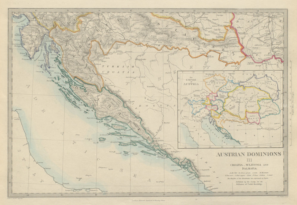 CROATIA. Dalmatia Slavonia Illyria Istria. Index map Austrian empire SDUK 1874