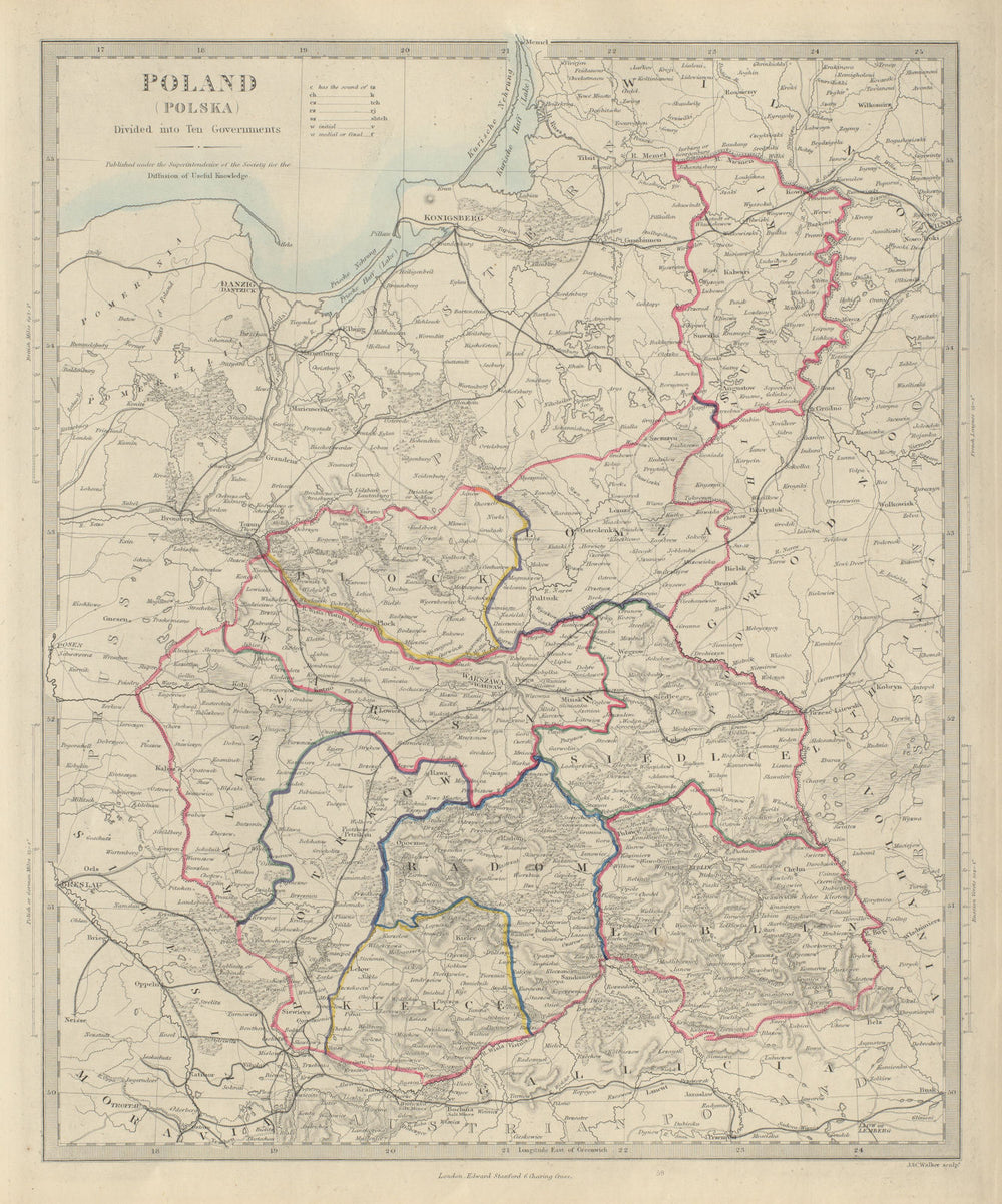 POLAND POLSKA Governments. Warsaw Radom Plock Lomza Lublin. SDUK 1874 old map