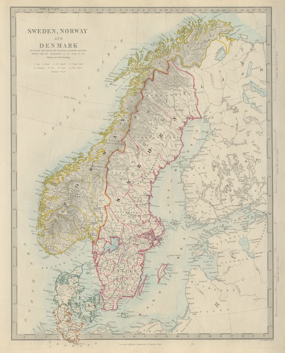 SCANDINAVIA Sweden Norway Denmark. Baltic Sea Schleswig Holstein SDUK 1874 map