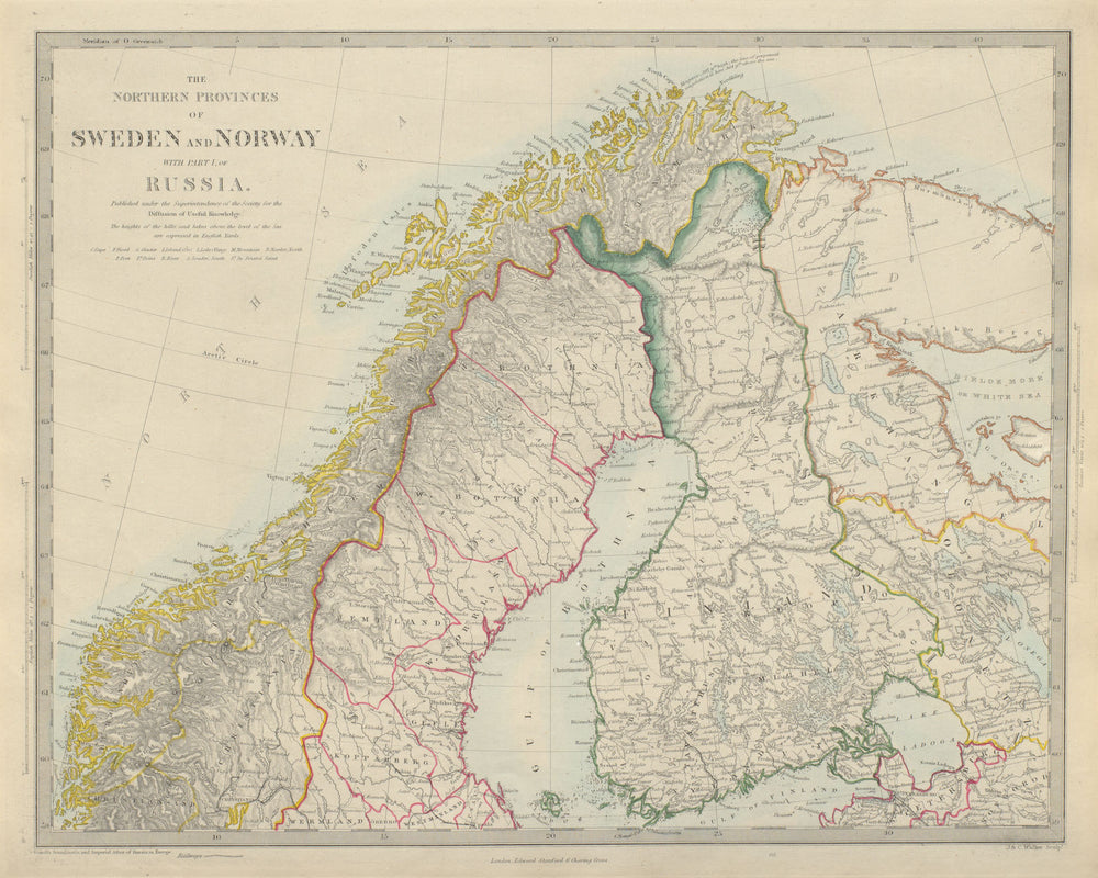 SCANDINAVIA Northern Sweden & Norway, Finland, Karelia & Murmansk. SDUK 1874 map