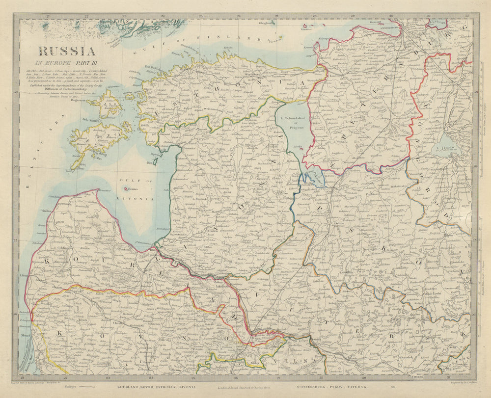 BALTICS Lithuania Latvia Kourland Kovno Kaunas Estonia Livonia. SDUK 1874 map