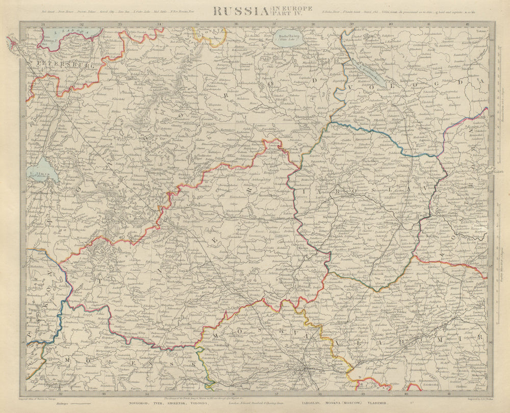 RUSSIA Moscow-St Petersburg. Novgorod Smolensk Vologda Iarolslav SDUK 1874 map