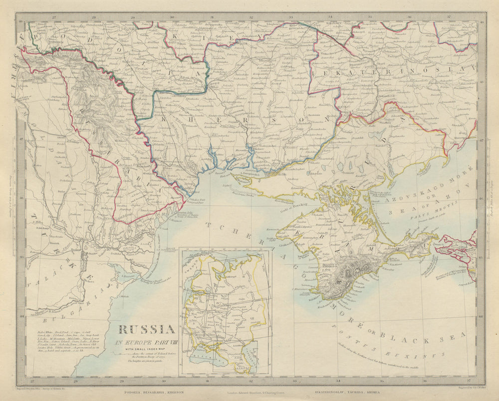 UKRAINE MOLDOVA. Podolia Bessarabia Kherson Taurida Crimea Kiev. SDUK 1874 map