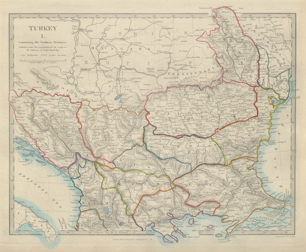 BALKANS. Northern Turkish provinces. Wallachia Bulgaria Roumelia. SDUK 1874 map
