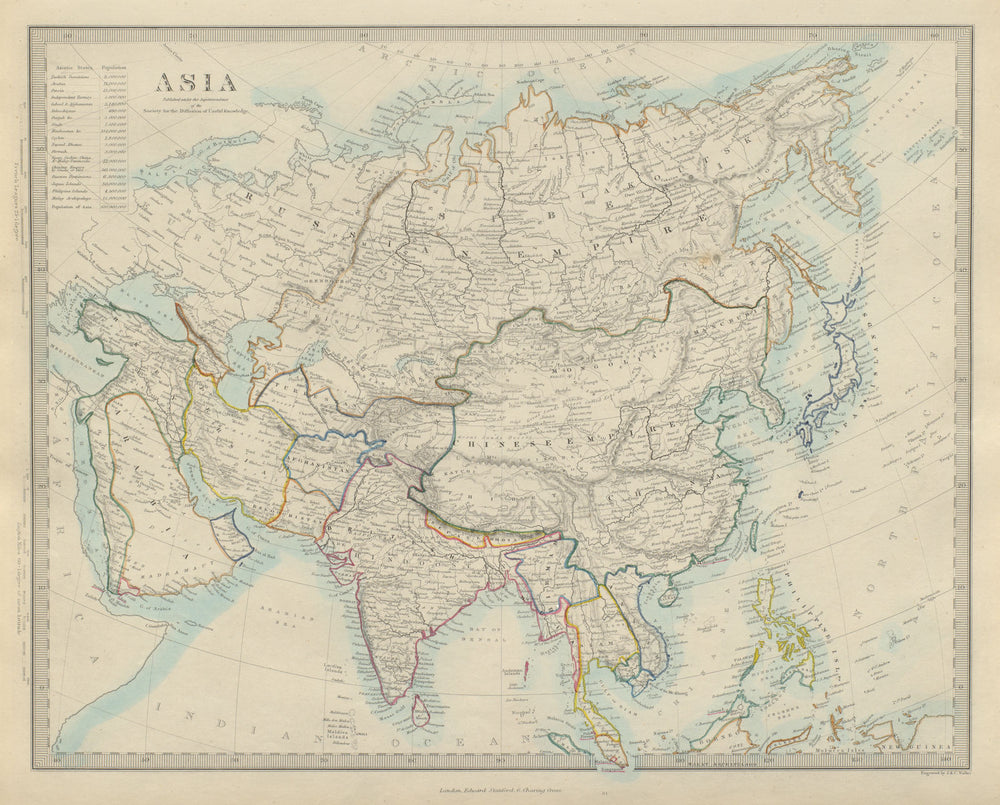 ASIA shows Sultanate of Sulu in North Borneo, Mindanao & Palawan. SDUK 1874 map