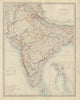 BRITISH INDIA showing French Portuguese native states. Railways. SDUK 1874 map