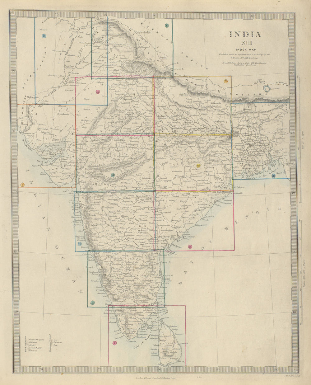 BRITISH INDIA index map. Lists French & Portuguese possessions. SDUK 1874
