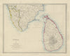 SOUTH INDIA & CEYLON. Sri Lanka. Carnatic Travancore Kochi. SDUK 1874 old map