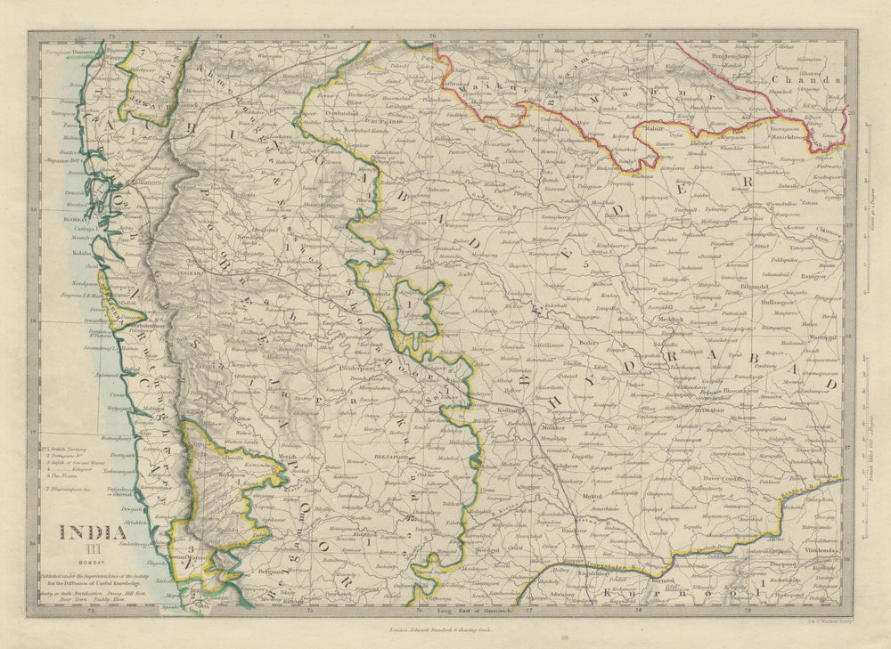 BOMBAY & HYDERABAD. Aurangabad Bijapur Mumbai Goa. SDUK 1874 old antique map