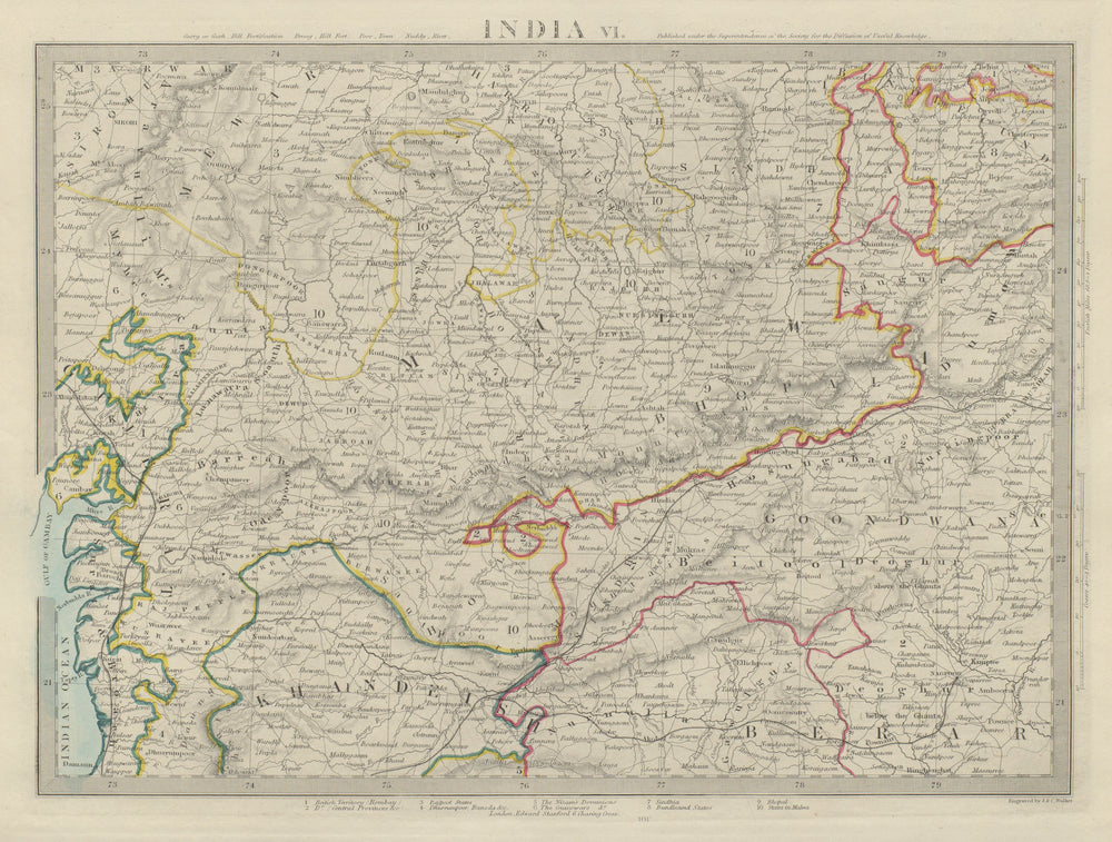 INDIA Madhya Pradesh Gujarat Malwa Khandeish Goondwana Bhopal SDUK 1874 map