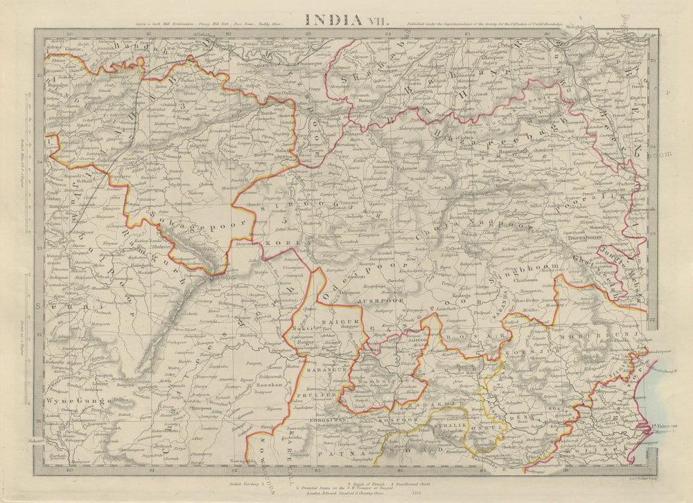INDIA EAST Odisha Jharkhand Chhattisgarh Madhya Pradesh Varanasi. SDUK 1874 map