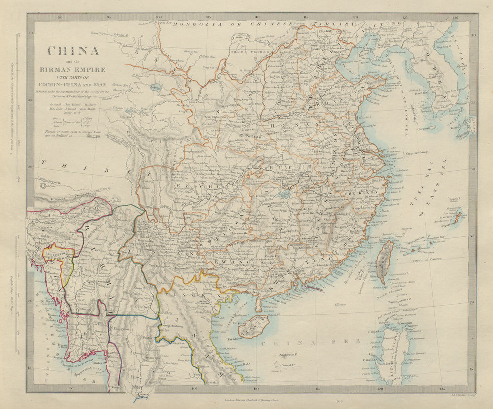CHINA & BIRMAN EMPIRE. Burma Cochinchina Siam Thailand Tongking. SDUK 1874 map