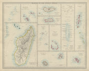 INDIAN OCEAN Madagascar Seychelles Maldives Mauritius Réunion. SDUK 1874 map