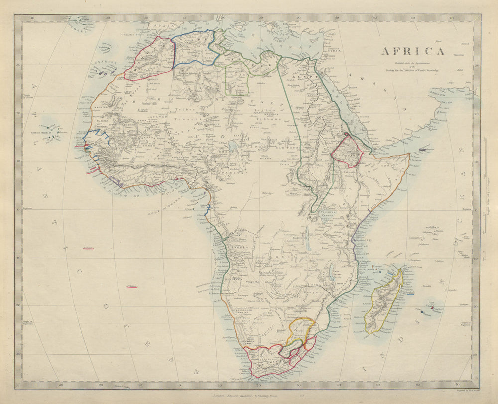 AFRICA map pre-dating most European colonisation. Mountains of Kong. SDUK 1874