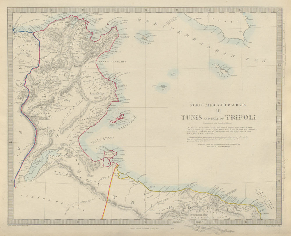 TUNISIA & WESTERN LIBYA. North Africa or Barbary. Tunis Tripoli. SDUK 1874 map