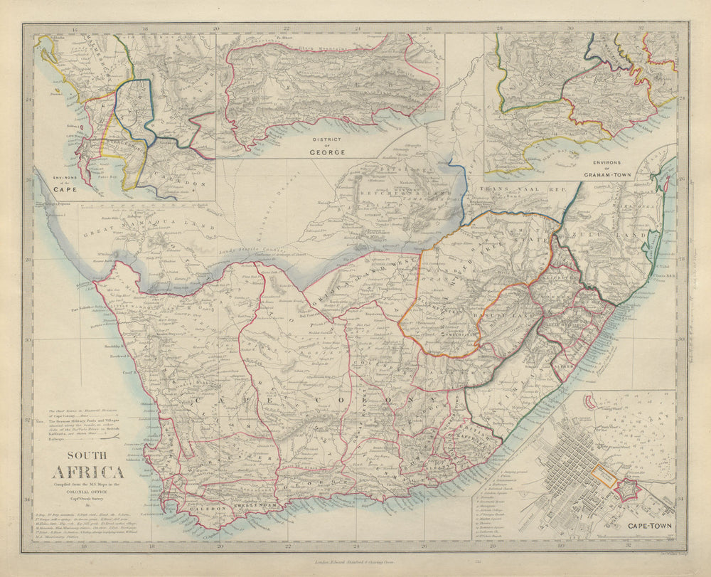 SOUTH AFRICA. Cape Town plan. Grahamstown. District of George. SDUK 1874 map