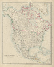 NORTH AMERICA Haida Gwaii shown as US. Maine/NB border differs. SDUK 1874 map