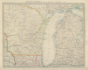 LAKE MICHIGAN. Wisconsin Illinois Chicago. Railways. SDUK 1874 old antique map